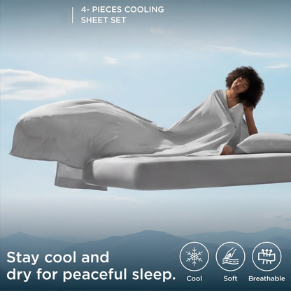 Cooling Sheets 4-Piece Set - 2 Pillowcases, 1 Flat Sheet, and 1 Deep-Pocket Fitted Sheet.