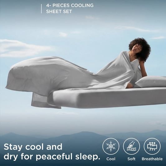 Cooling Sheets 4-Piece Set - 2 Pillowcases, 1 Flat Sheet, and 1 Deep-Pocket Fitted Sheet.