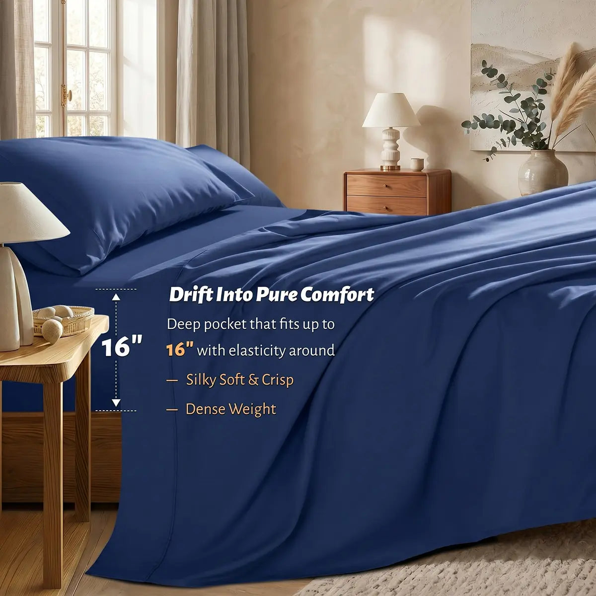 Extra Deep Pocket Bamboo Sheets - 6 Pcs Breathable & Cooling Bed Sheet Set
