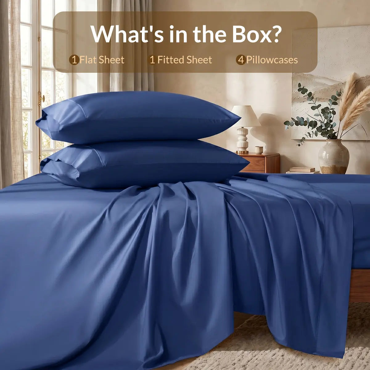 Extra Deep Pocket Bamboo Sheets - 6 Pcs Breathable & Cooling Bed Sheet Set