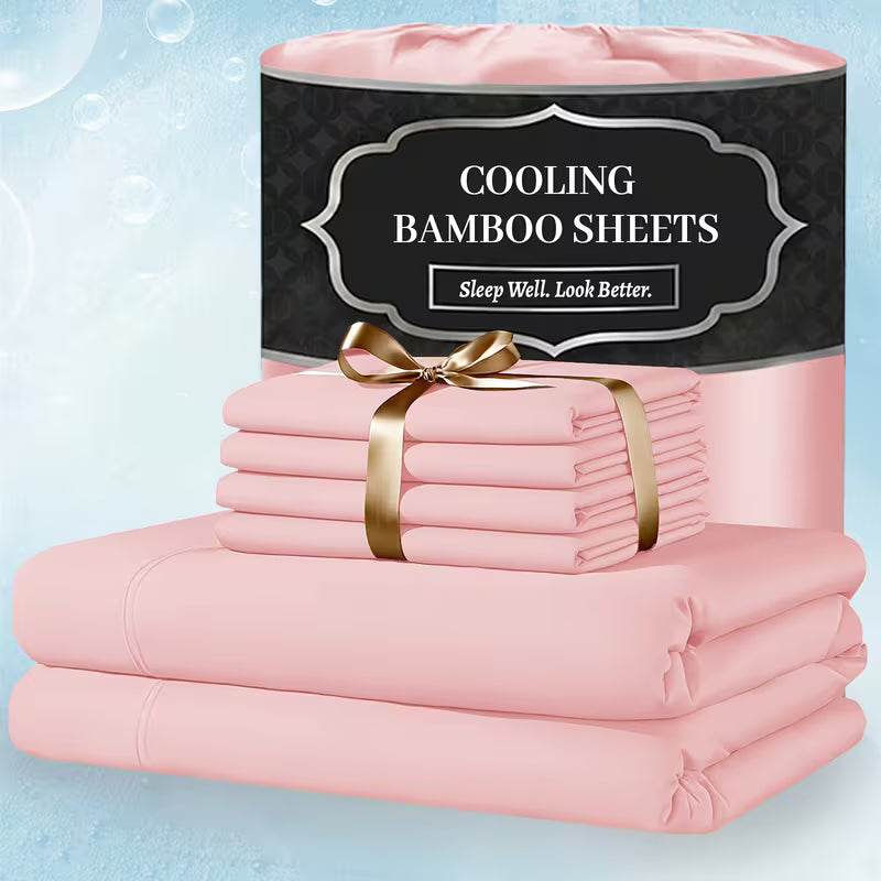 Extra Deep Pocket Bamboo Sheets - 6 Pcs Breathable & Cooling Bed Sheet Set