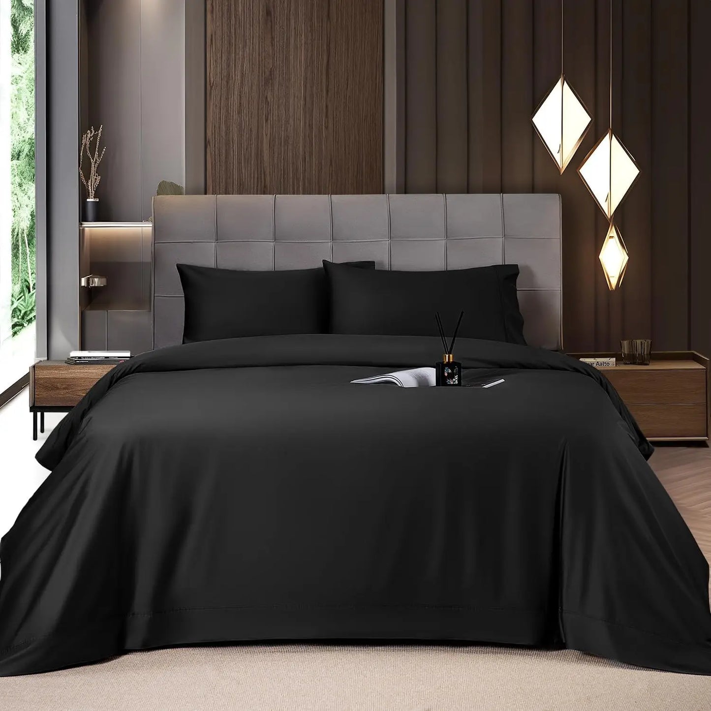 Bamboo Sheets Set 4 Pc,Cooling Breathable & Hotel Luxury Super Silky Soft, 16'' Deep Pocket.