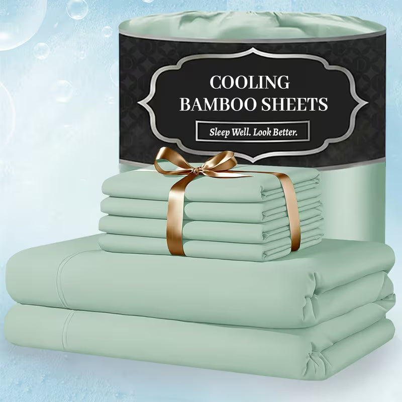 Extra Deep Pocket Bamboo Sheets - 6 Pcs Breathable & Cooling Bed Sheet Set
