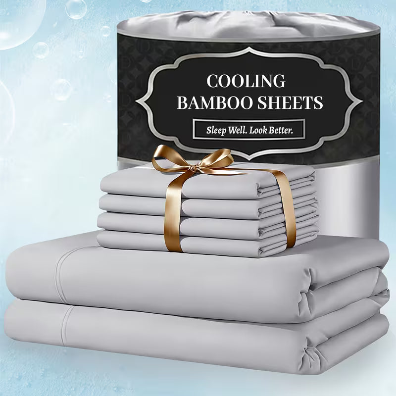 Extra Deep Pocket Bamboo Sheets - 6 Pcs Breathable & Cooling Bed Sheet Set