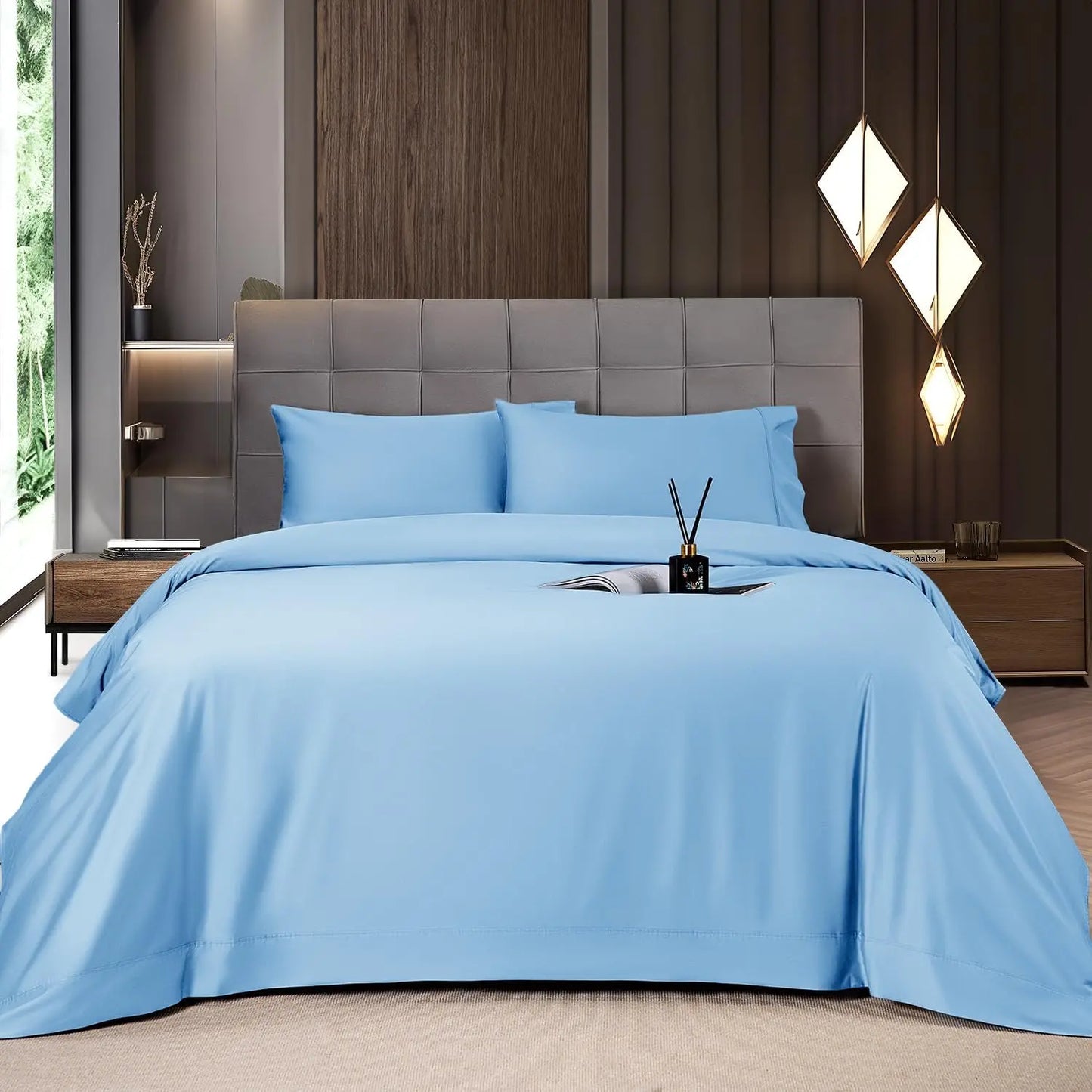 Bamboo Sheets Set 4 Pc,Cooling Breathable & Hotel Luxury Super Silky Soft, 16'' Deep Pocket.