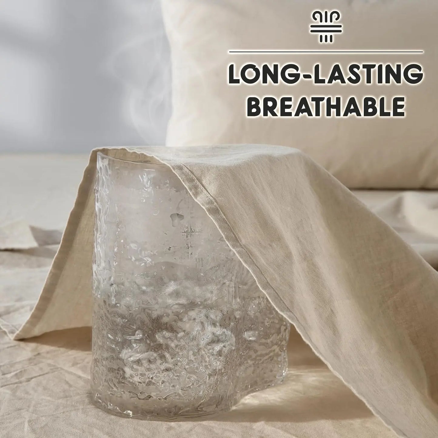Natural Linen 4-Piece Sheet Set – 1 Fitted Sheet, 1 Flat Sheet & 2 Pillowcases – Cooling, Breathable & Machine Washable – 16 Inch Deep Pocket