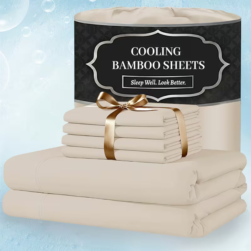 Extra Deep Pocket Bamboo Sheets - 6 Pcs Breathable & Cooling Bed Sheet Set