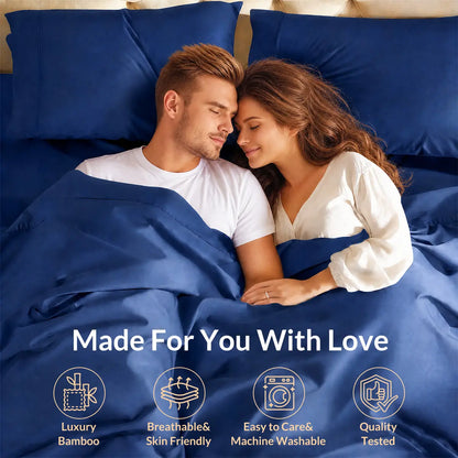 Extra Deep Pocket Bamboo Sheets - 6 Pcs Breathable & Cooling Bed Sheet Set