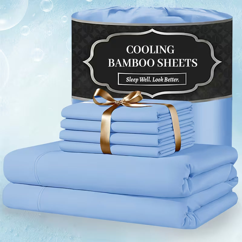 Extra Deep Pocket Bamboo Sheets - 6 Pcs Breathable & Cooling Bed Sheet Set