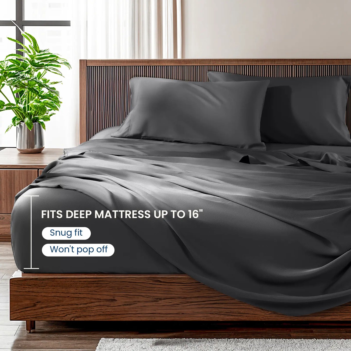 Bamboo Sheets Set 4 Pc,Cooling Breathable & Hotel Luxury Super Silky Soft, 16'' Deep Pocket.