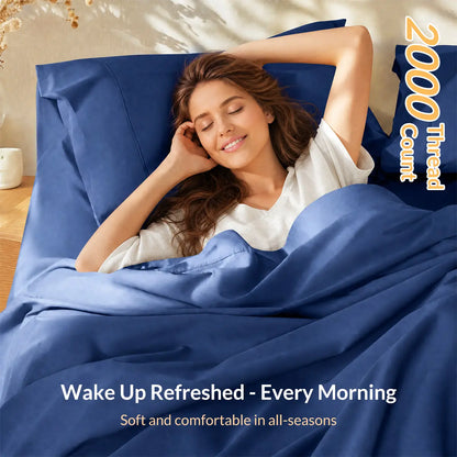 Extra Deep Pocket Bamboo Sheets - 6 Pcs Breathable & Cooling Bed Sheet Set